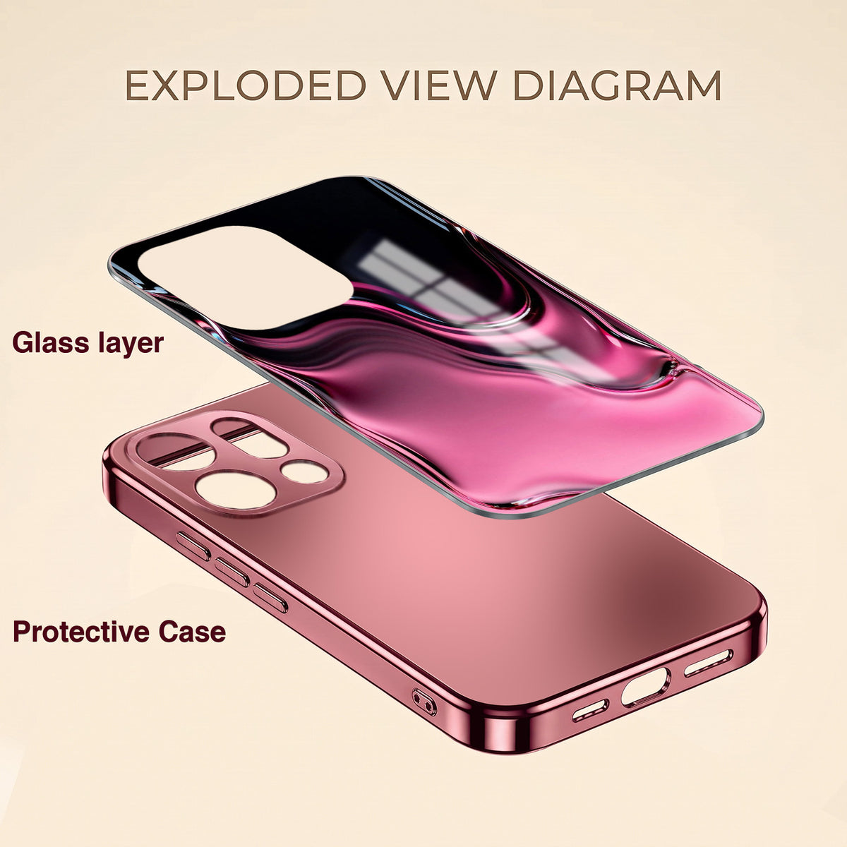 Oppo Find X9 5G Liquid Wave Pink Electroplated Glass Phone Back Case