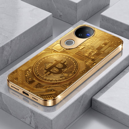 Vivo V50 5G Bitcoin Gold Electroplated Glass Phone Back Case