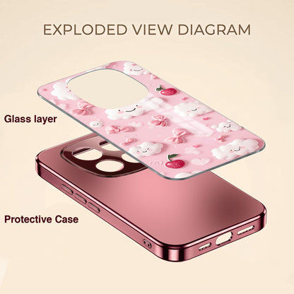 Redmi Note 15 Pro+ 5G Luxury 3D Clouds Pink Electroplated Glass Phone Back Case