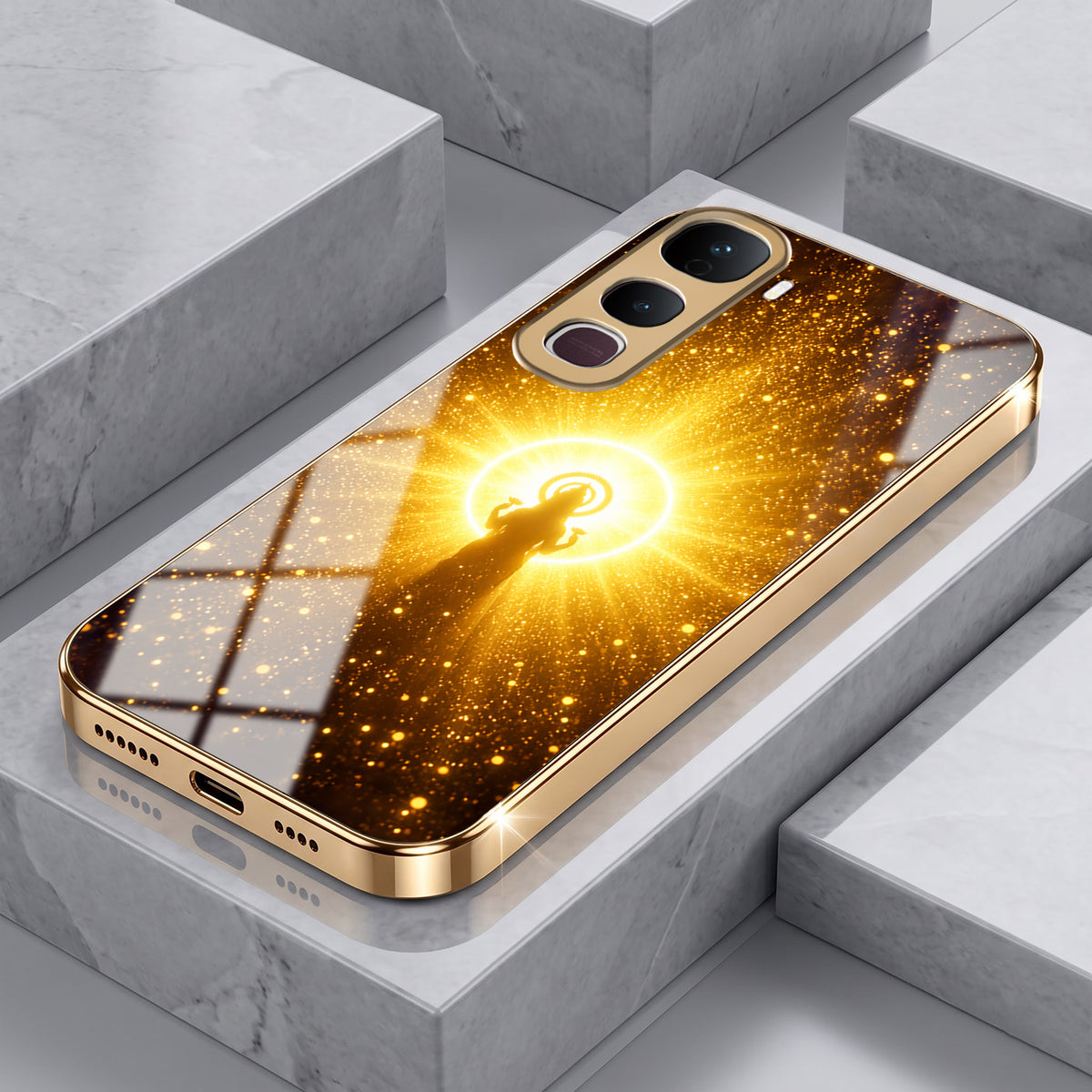 Vivo Y400 Pro 5G Lakshmi Sacred Gold Electroplated Glass Phone Back Case