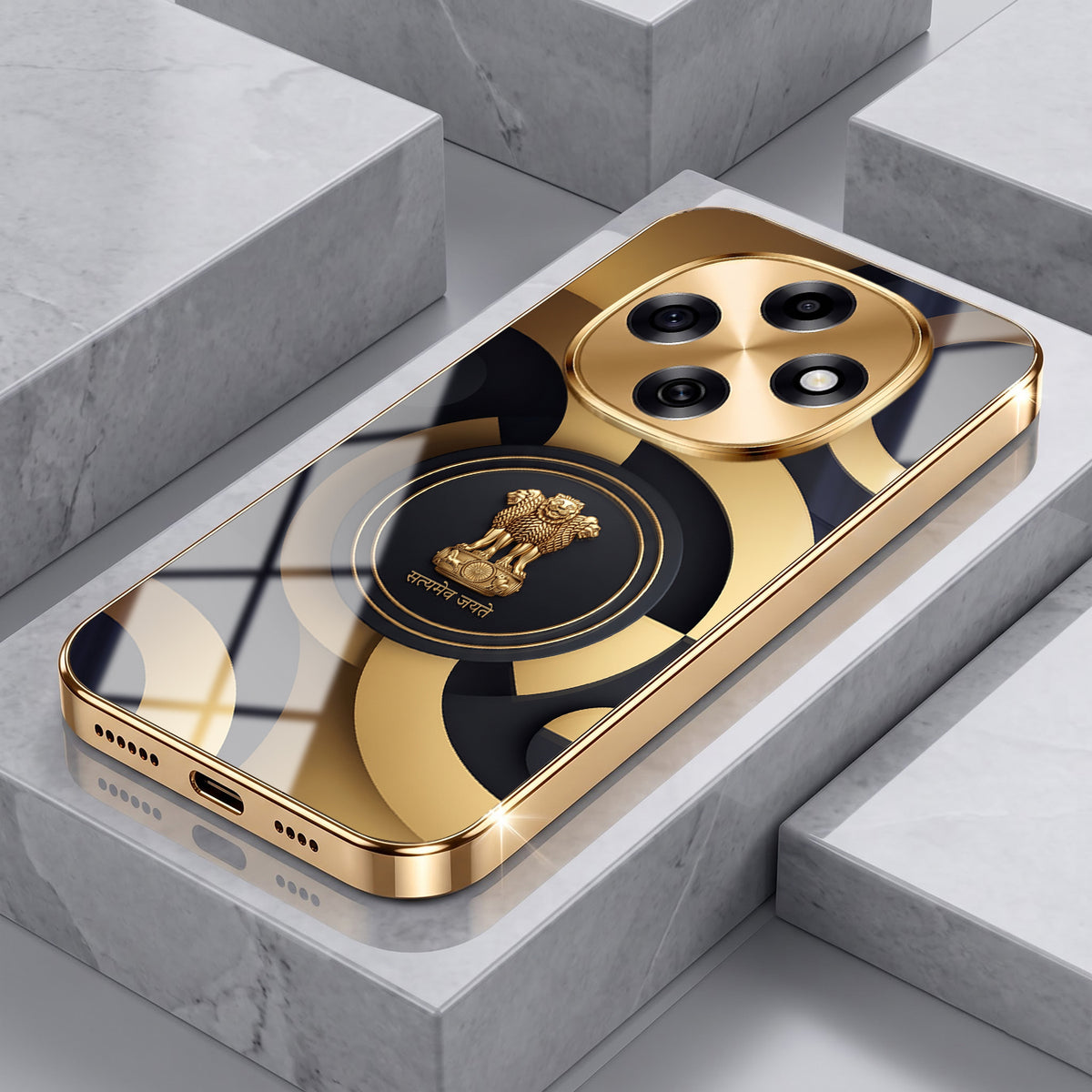 OPPO F31 Pro 5G Royal Emblem Gold Electroplated Glass Phone Back Case