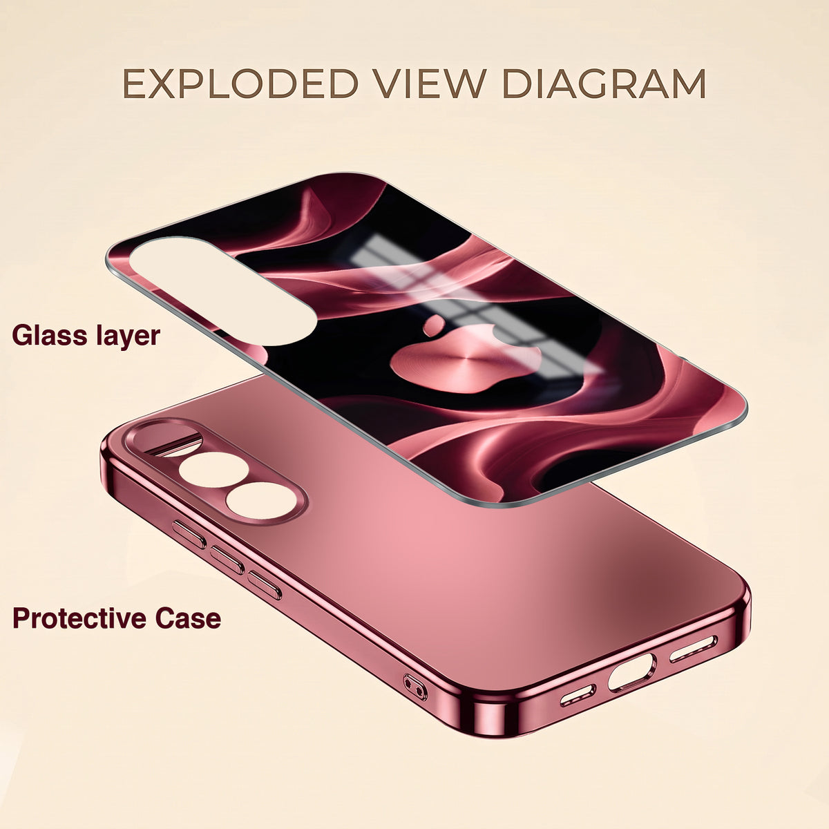 Vivo V70 FE 5G Luxury Wave Pink Electroplated Glass Phone Back Case