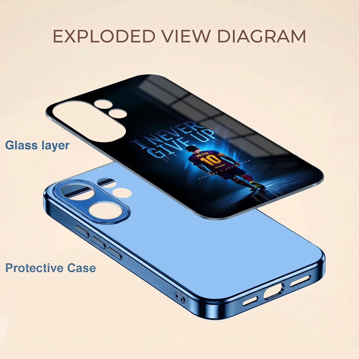 Vivo V60 5G Naver Give Up Blue Electroplated Glass Phone Back Case