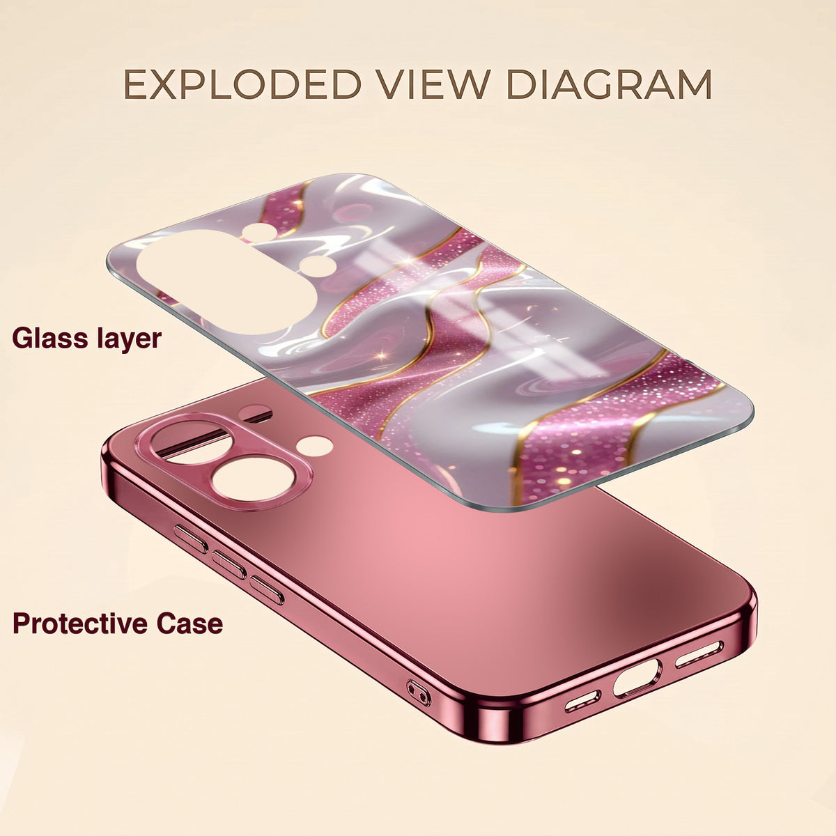 Oppo K13 Turbo 5G Pearl Marble Pink Electroplated Glass Phone Back Case