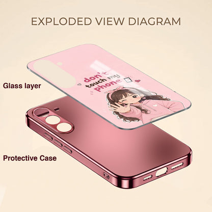 Samsung Galaxy A56 5G Luxury Anime Girl Pink Electroplated Glass Phone Back Case