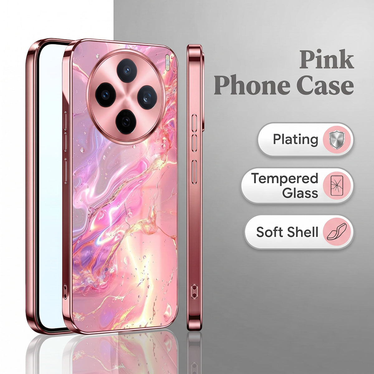 Vivo X200T 5G Pearl Aurora Pink Electroplated Glass Phone Back Case