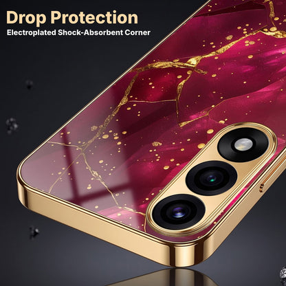 Oneplus Nord 5 5G Luxury Crimson Marble Gold Electroplated Glass Phone Back Case