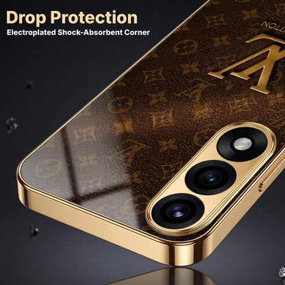 Oneplus Nord 5 5G LV Brown Monogram Gold Electroplated Glass Phone Back Case