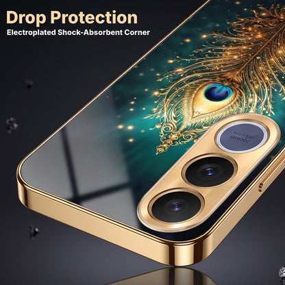 Vivo V70 FE 5G Golden Peacock Feather Gold Electroplated Glass Phone Back Case