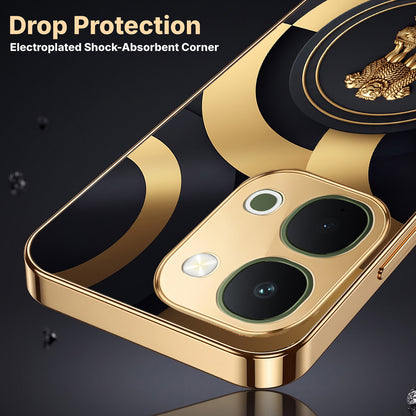 Vivo T5x 5G Royal Emblem Gold Electroplated Glass Phone Back Case