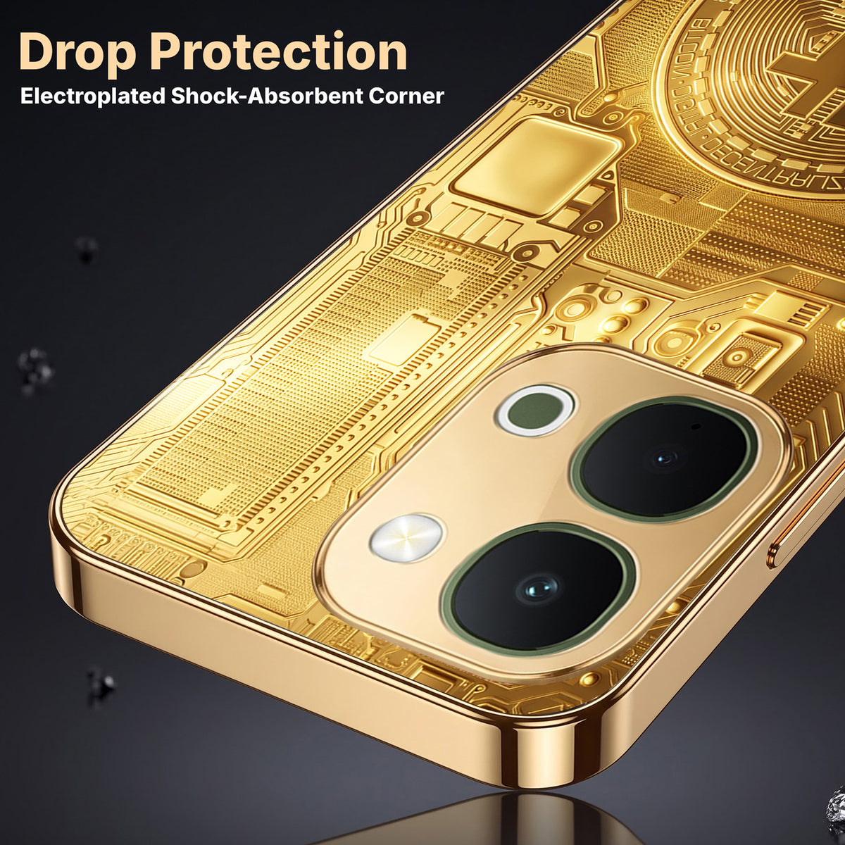 Vivo T5x 5G Bitcoin Gold Electroplated Glass Phone Back Case