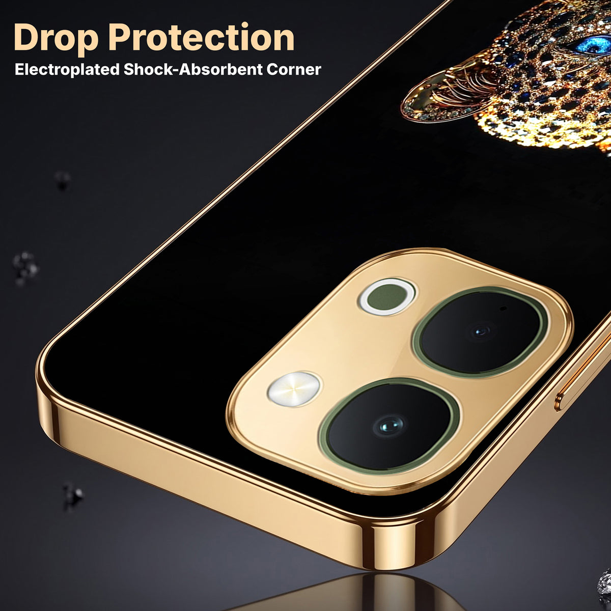 Vivo T5x 5G Panther Gold Electroplated Glass Phone Back Case