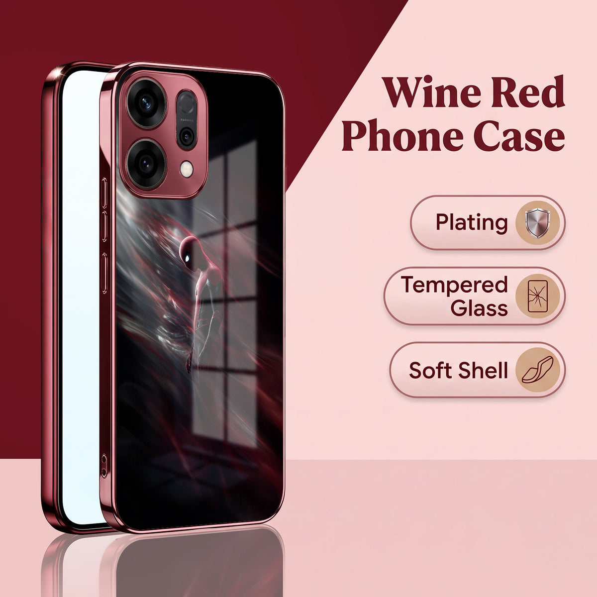 Oppo Reno 14 5G Crimson Spider Burgundy Electroplated Glass Back Case