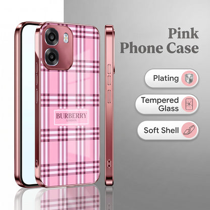 Oppo K14 5G Burberry Classic Pink Electroplated Glass Phone Back Case