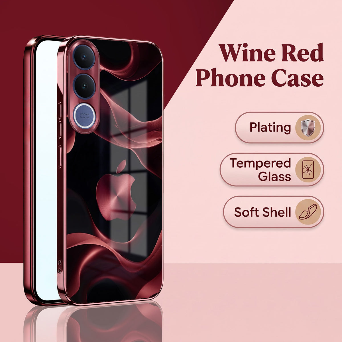 Vivo V70 FE 5G Wave Apple Burgundy Electroplated Glass Back Case