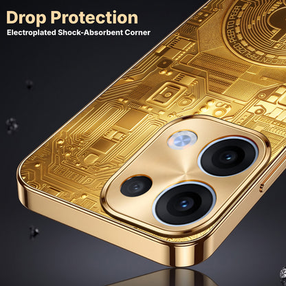 Oppo Reno 13 5G Bitcoin Gold Electroplated Glass Phone Back Case