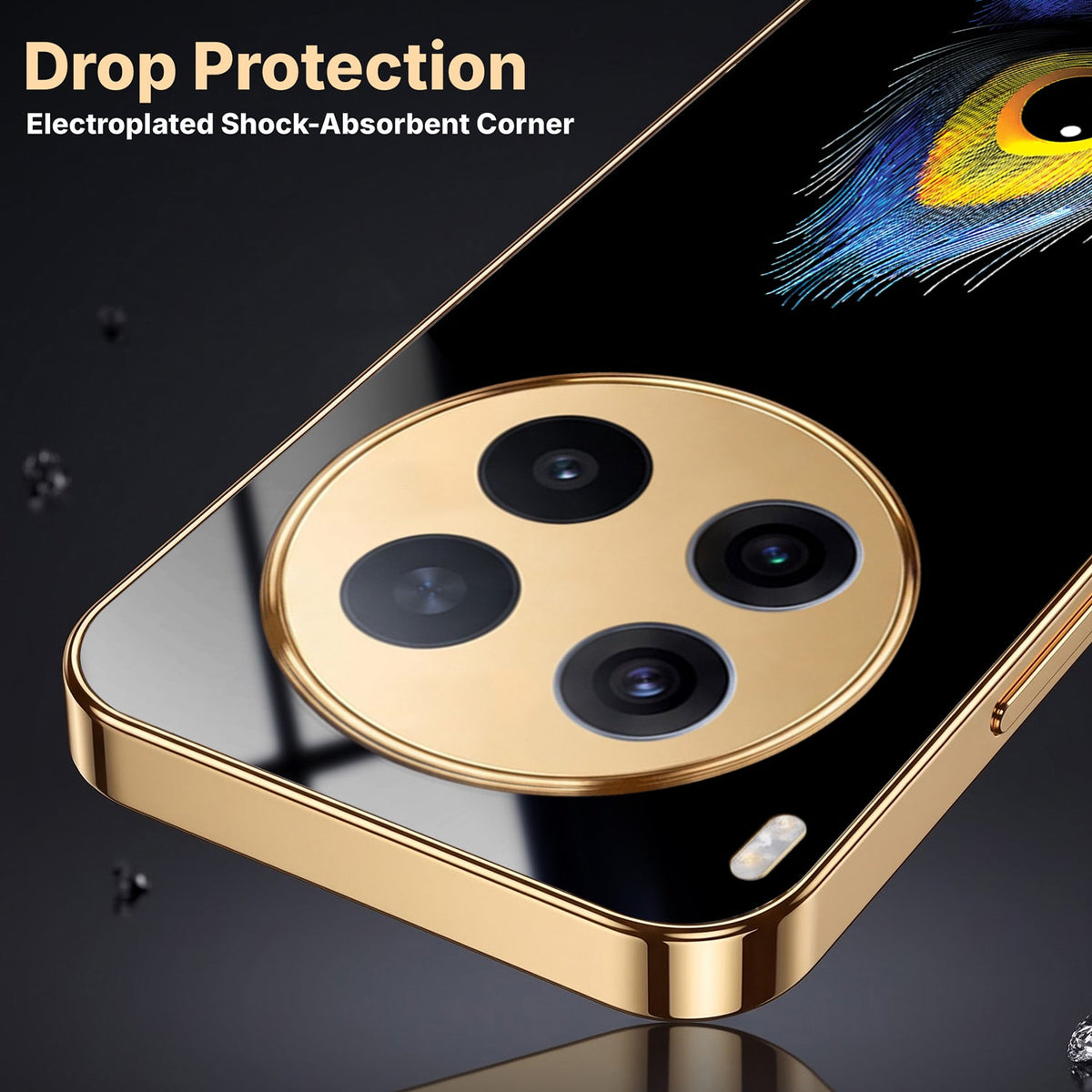 Vivo X300 Pro 5G Multi-Feather Peacock Gold Electroplated Glass Phone Back Case