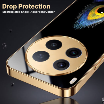 Vivo X300 Pro 5G Multi-Feather Peacock Gold Electroplated Glass Phone Back Case