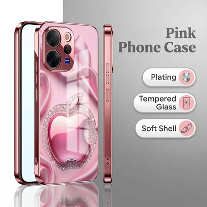 Vivo V70 5G Luxury Apple Logo Pink Electroplated Glass Phone Back Case