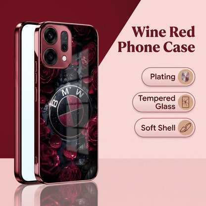 Oppo Reno 14 5G BMW Logo Burgundy Electroplated Glass Back Case