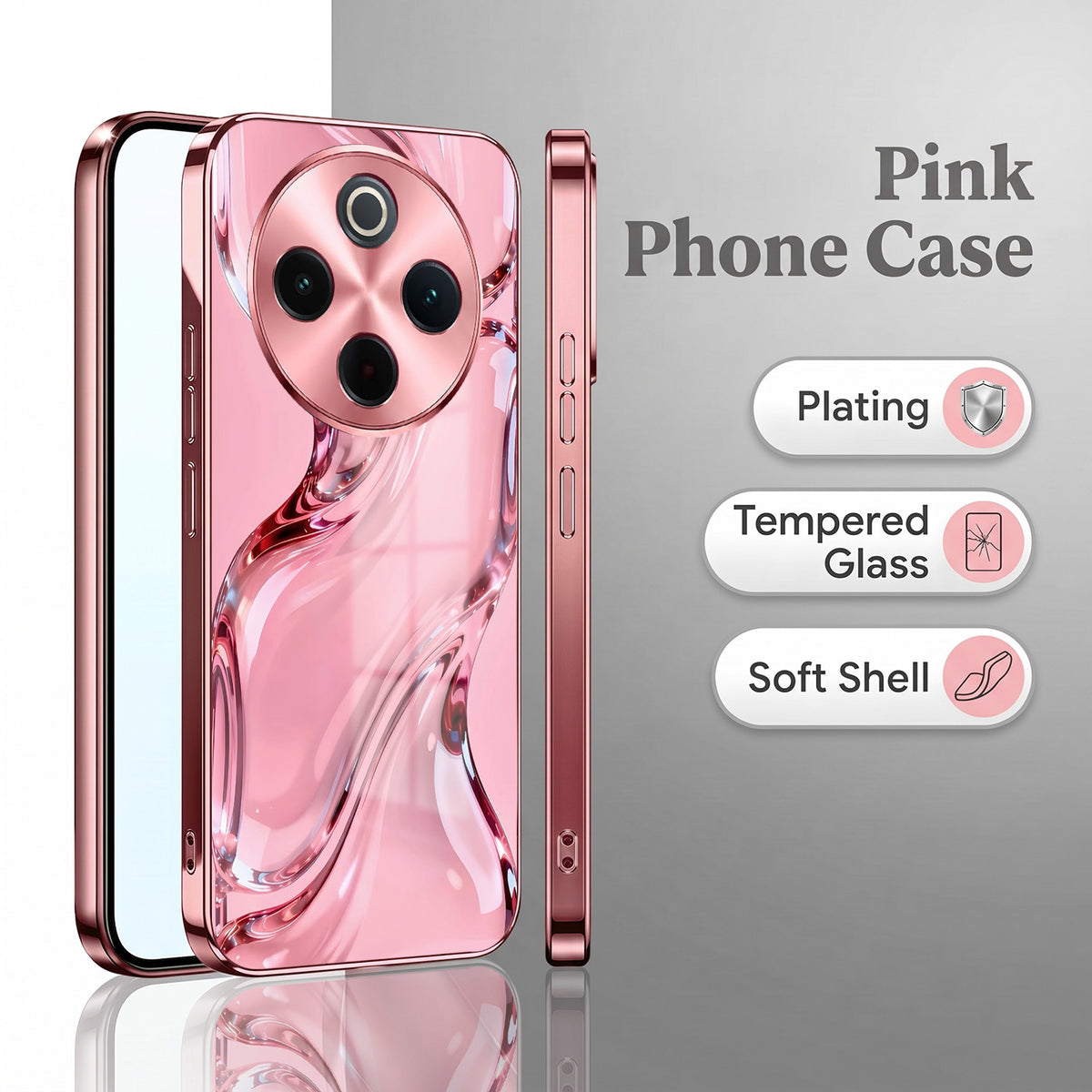 Vivo T4 5G Crystal Wave Energy Pink Electroplated Glass Phone Back Case