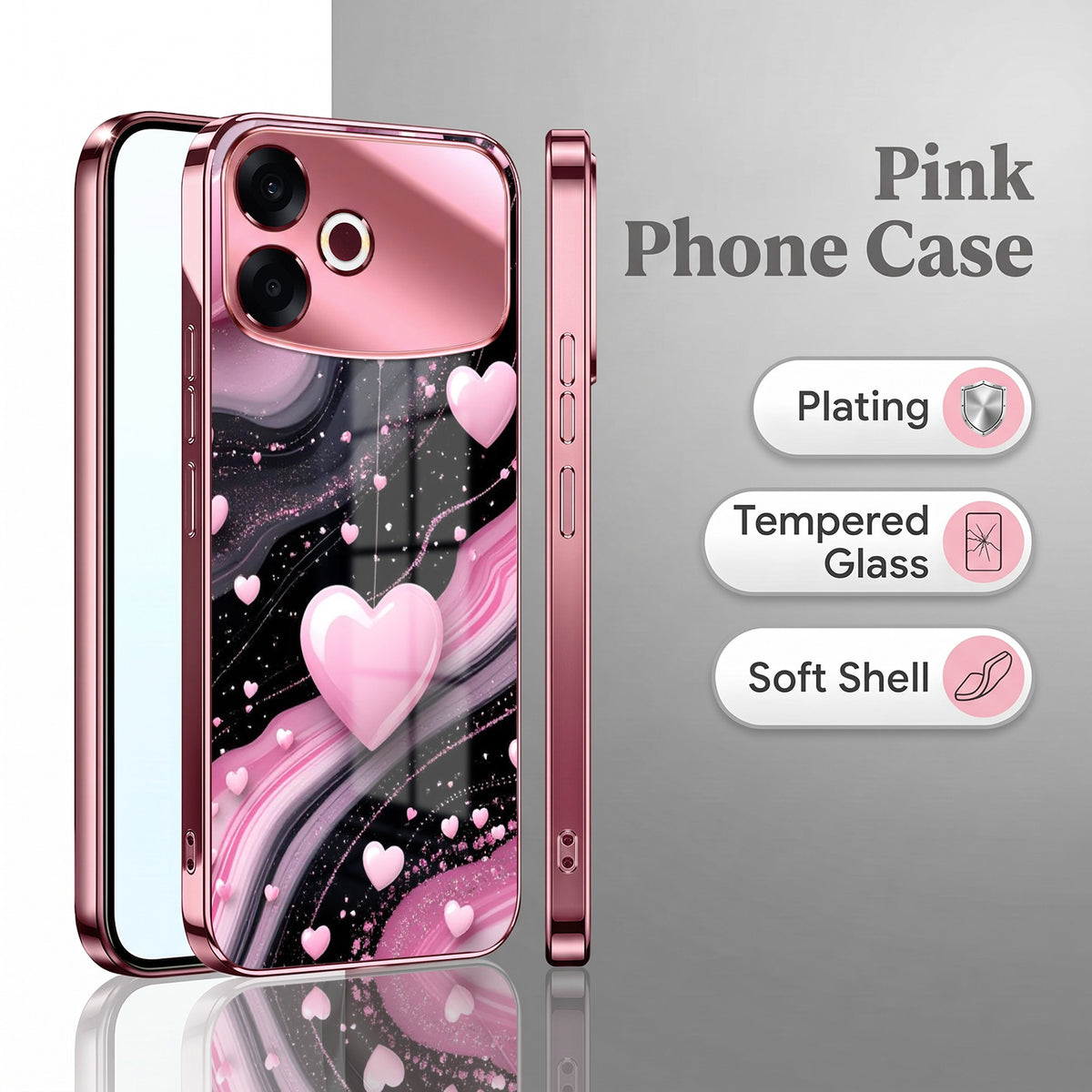 Oppo F33 Pro 5G Love Sparkle Pink Electroplated Glass Phone Back Case