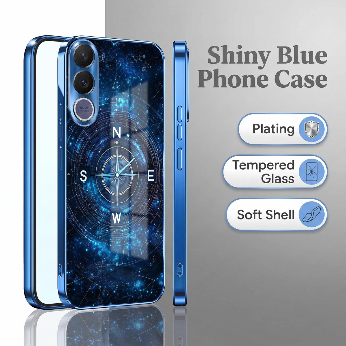 Vivo V70 FE 5G Astral Compass Blue Electroplated Glass Phone Back Case