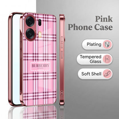 Oppo K14 Plus 5G Burberry Classic Pink Electroplated Glass Phone Back Case