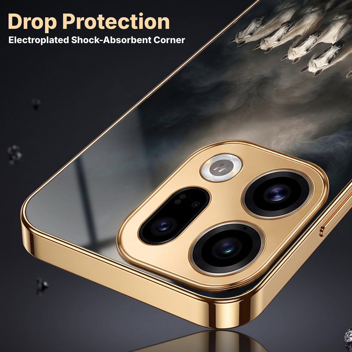 Oppo Find X9 5G Running Horses Gold Electroplated Glass Phone Back Case