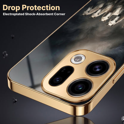 Oppo Find X9 5G Running Horses Gold Electroplated Glass Phone Back Case
