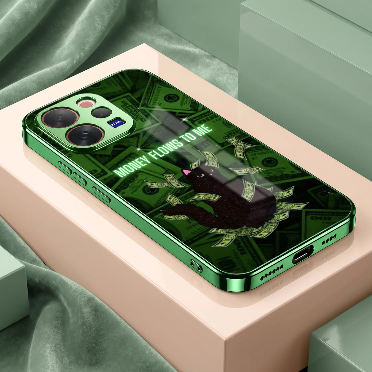 Vivo V70 5G Money Flows To ME Green Electroplated Glass Back Case