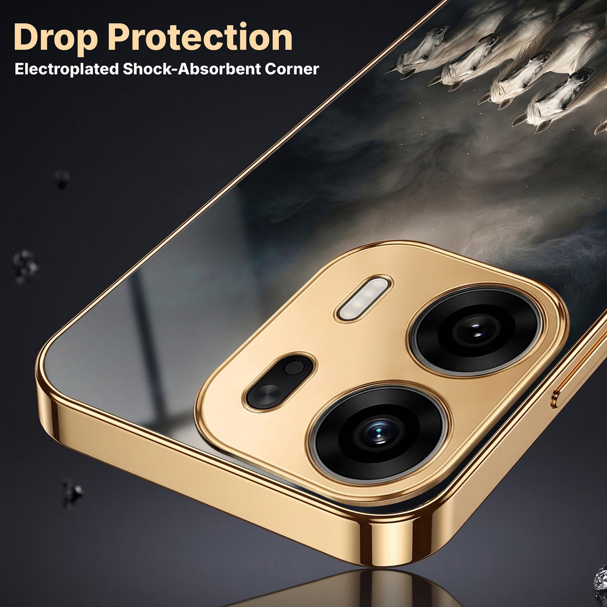Oppo K14 Plus 5G Running Horses Gold Electroplated Glass Phone Back Case
