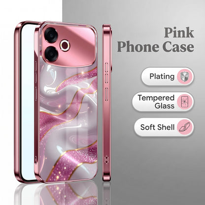 Oppo F33 Pro 5G Pearl Marble Pink Electroplated Glass Phone Back Case