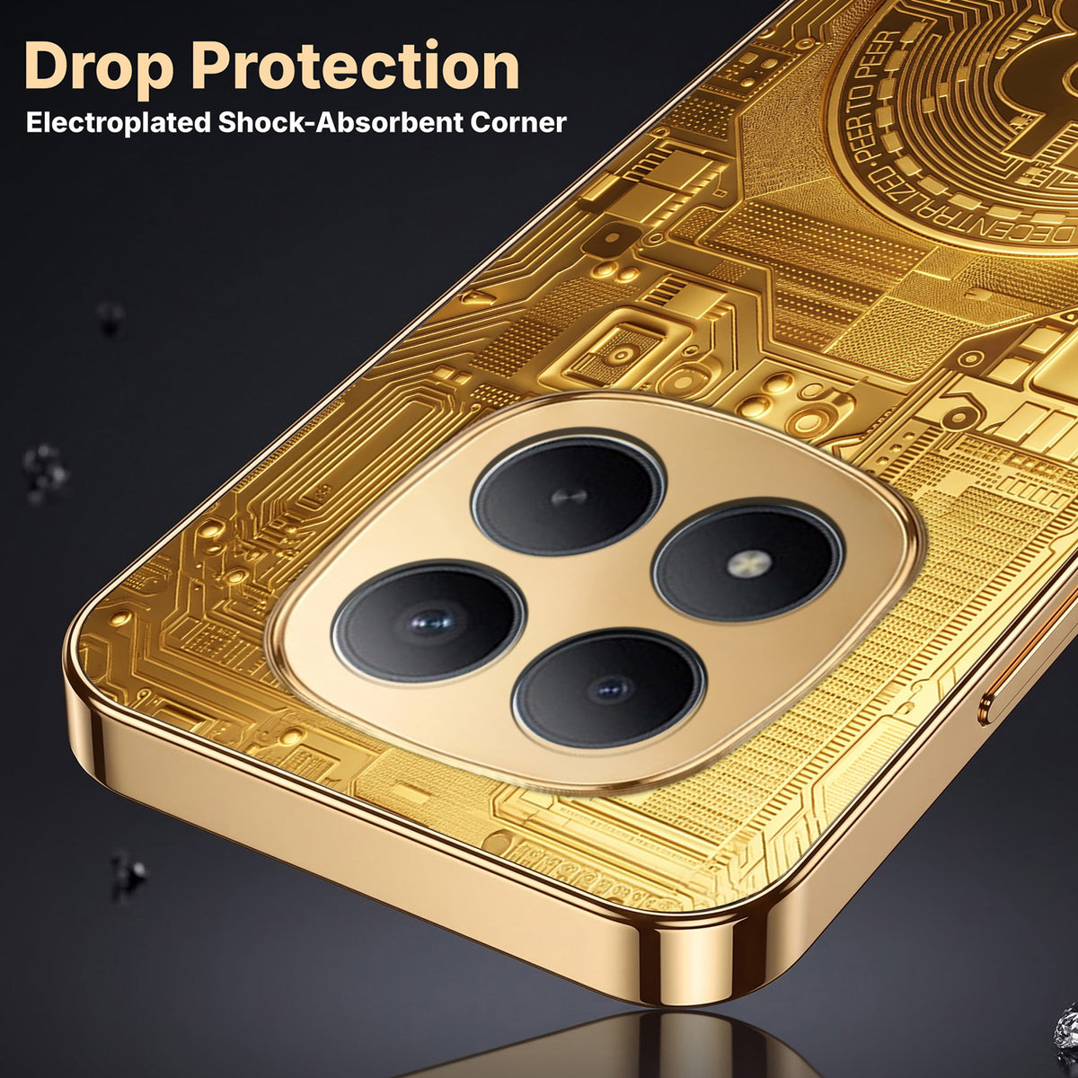 Redmi Note 15 Pro+ 5G Bitcoin Gold Electroplated Glass Phone Back Case