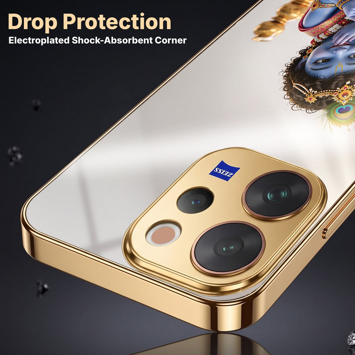 Vivo V70 5G Bal Krishna Blessings Gold Electroplated Glass Phone Back Case