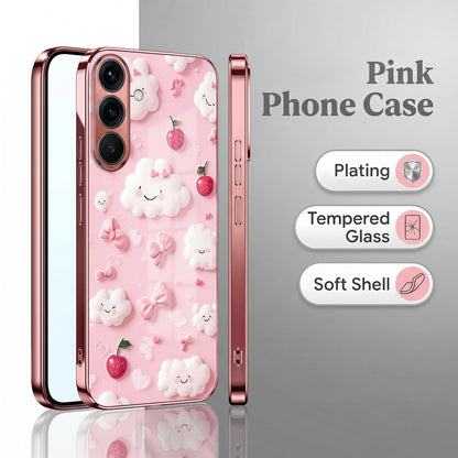 Samsung Galaxy A56 5G Luxury 3D Clouds Pink Electroplated Glass Phone Back Case
