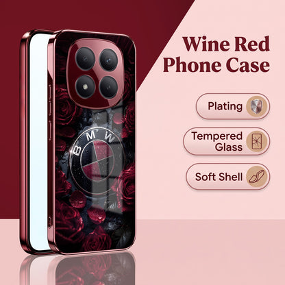 Redmi Note 15 Pro Plus 5G BMW Logo Burgundy Electroplated Glass Back Case