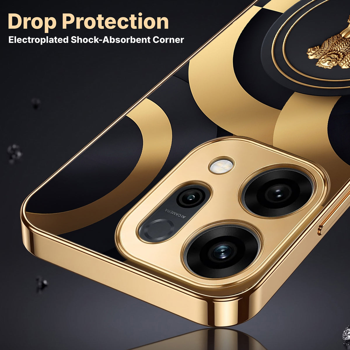 Oppo Reno 14 5G Royal Emblem Gold Electroplated Glass Phone Back Case