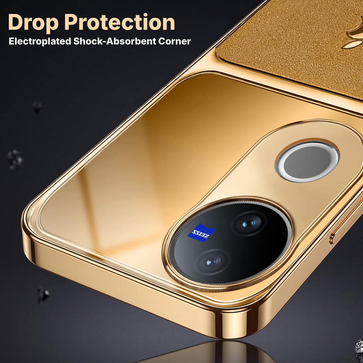 Vivo V50 5G Royal Touch Apple Gold Electroplated Glass Phone Back Case