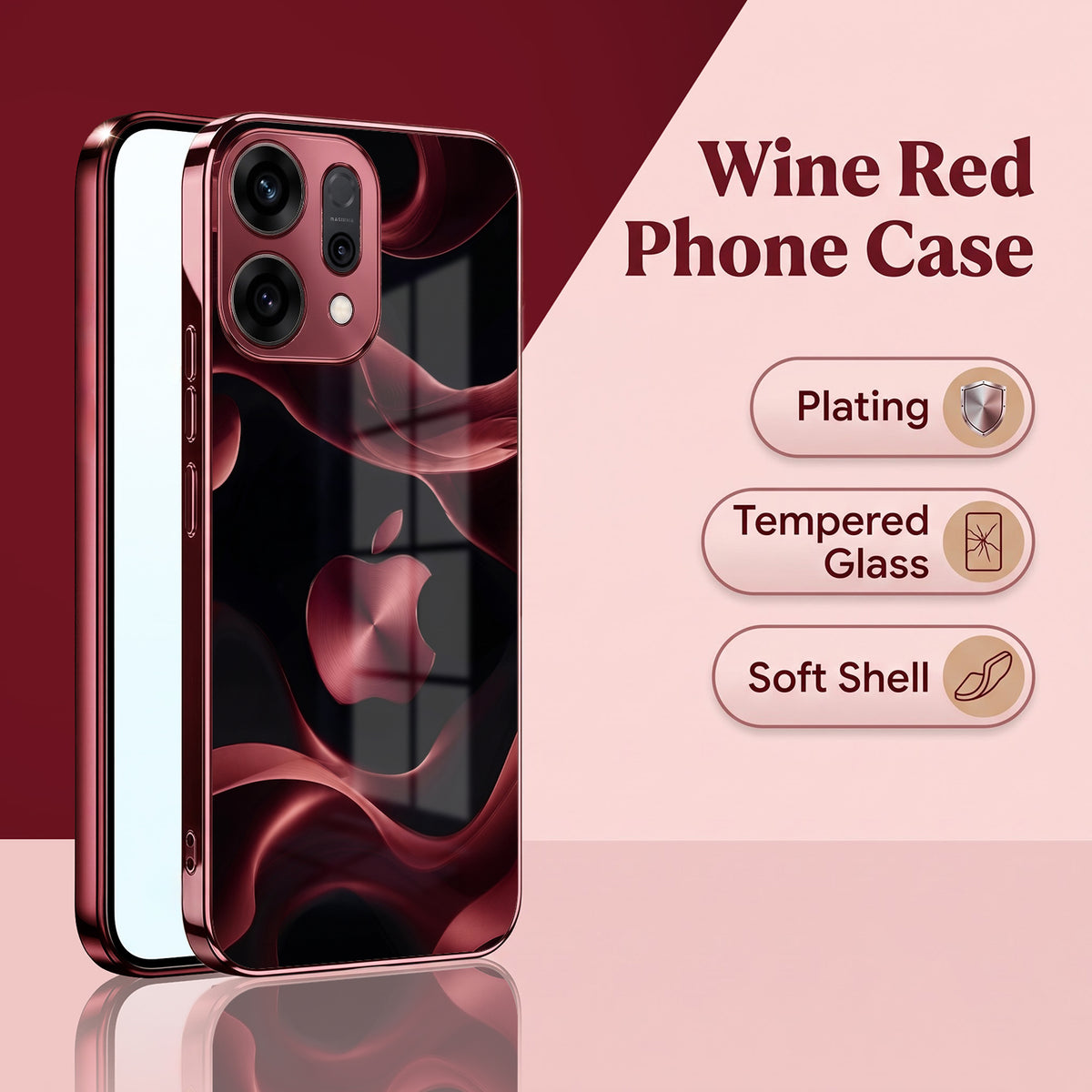 Oppo Reno 14 5G Wave Apple Burgundy Electroplated Glass Back Case