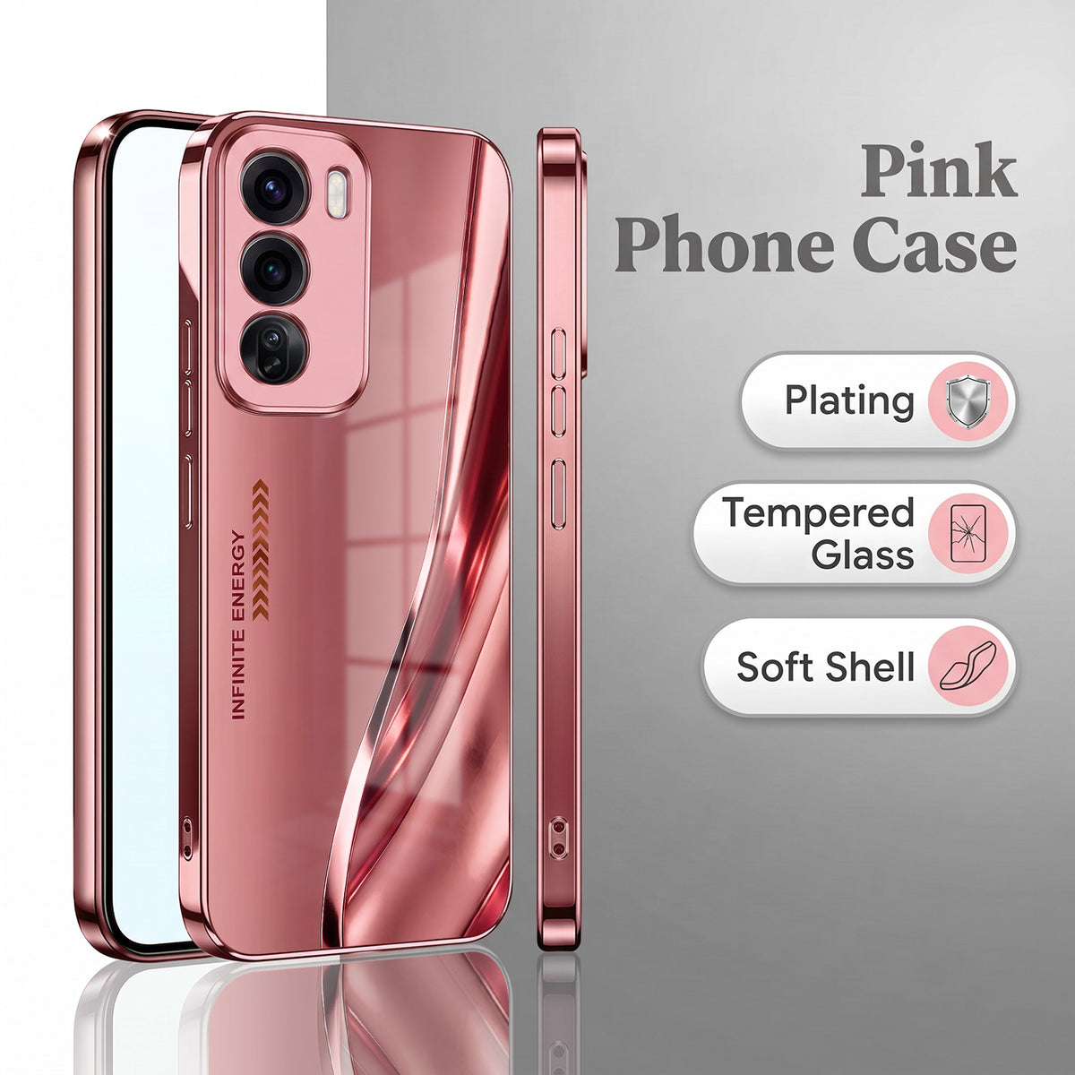 Oppo Reno 12 Pro 5G Luxury Infinity Energy Pink Electroplated Glass Phone Back Case