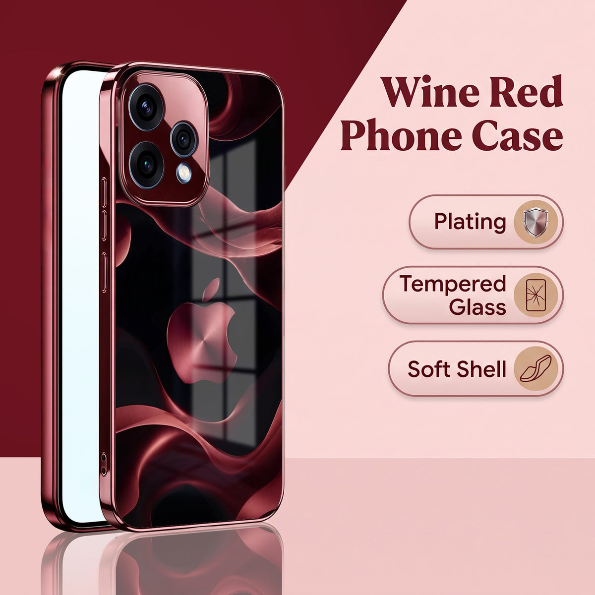 Oppo Reno 15 5G Wave Apple Burgundy Electroplated Glass Back Case
