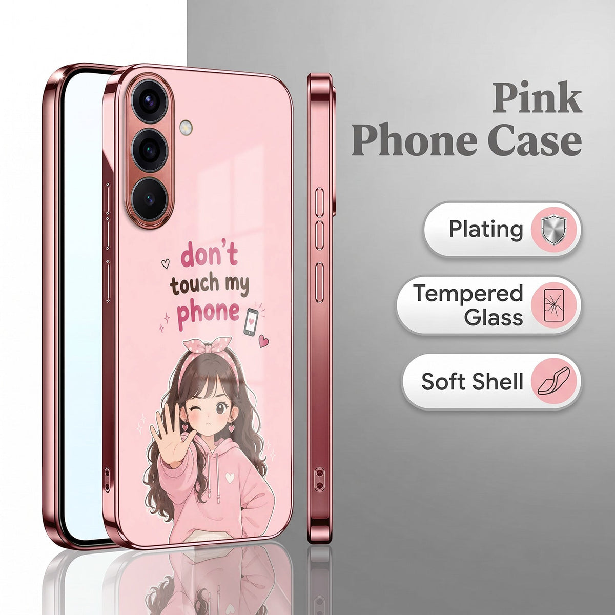 Samsung Galaxy A56 5G Luxury Anime Girl Pink Electroplated Glass Phone Back Case