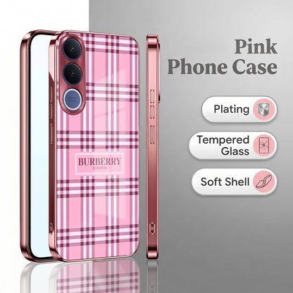 Vivo V70 FE 5G Burberry Classic Pink Electroplated Glass Phone Back Case