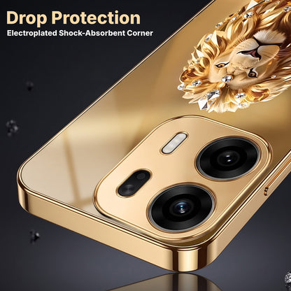 Oppo K14 Plus 5G Luxury Lion Gold Electroplated Glass Phone Back Case