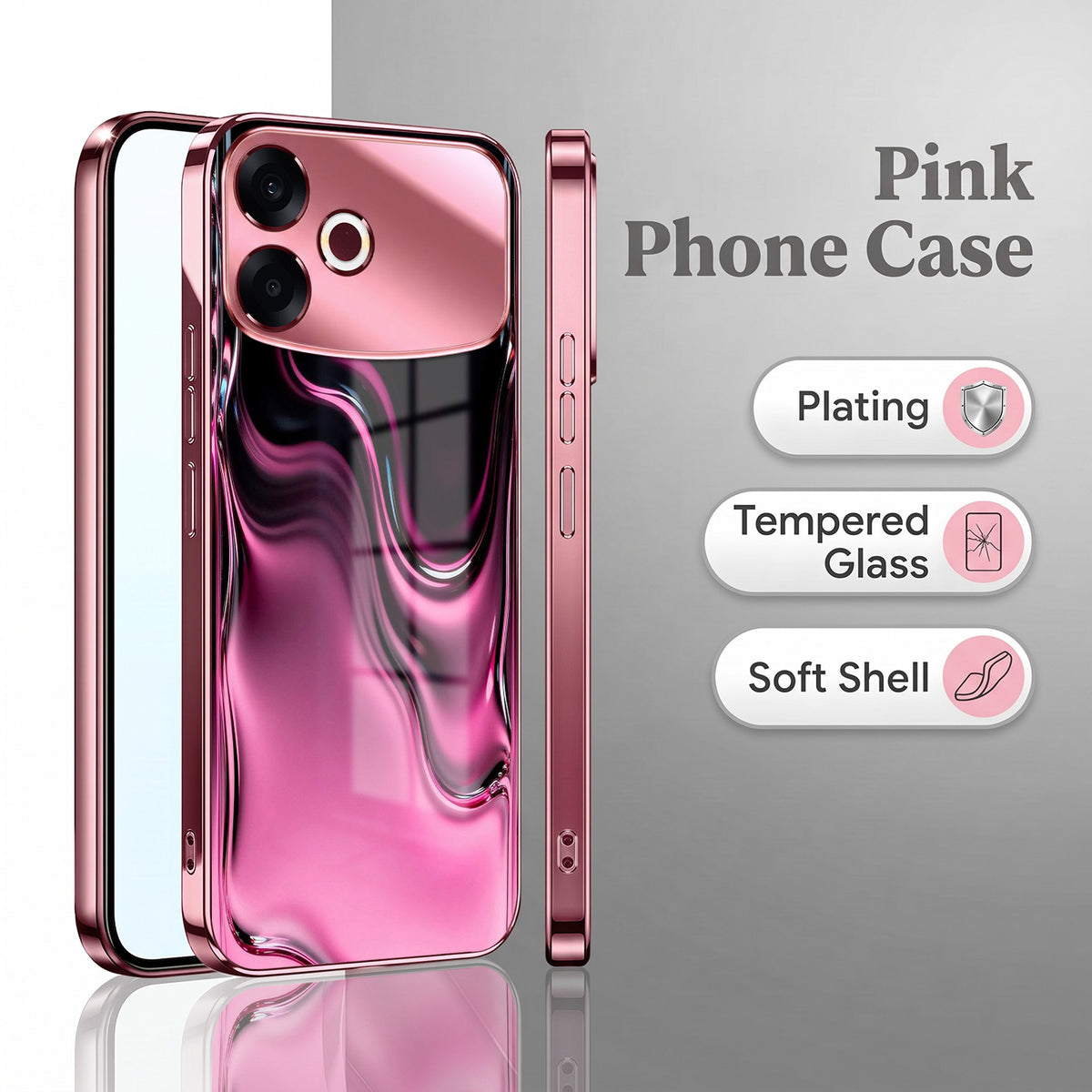 Oppo F33 Pro 5G Liquid Wave Pink Electroplated Glass Phone Back Case