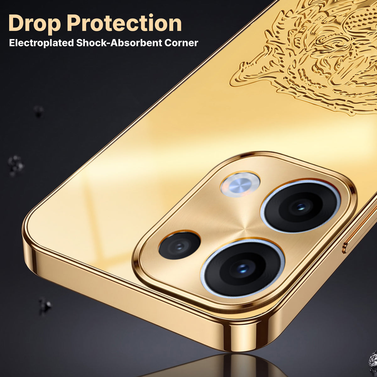 Oppo Reno 13 5G Golden Tiger Face Gold Electroplated Glass Phone Back Case