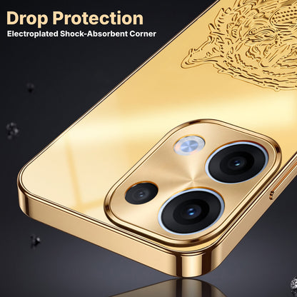 Oppo Reno 13 5G Golden Tiger Face Gold Electroplated Glass Phone Back Case