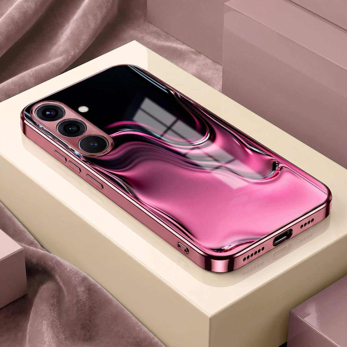 Samsung Galaxy A56 5G Liquid Wave Pink Electroplated Glass Phone Back Case