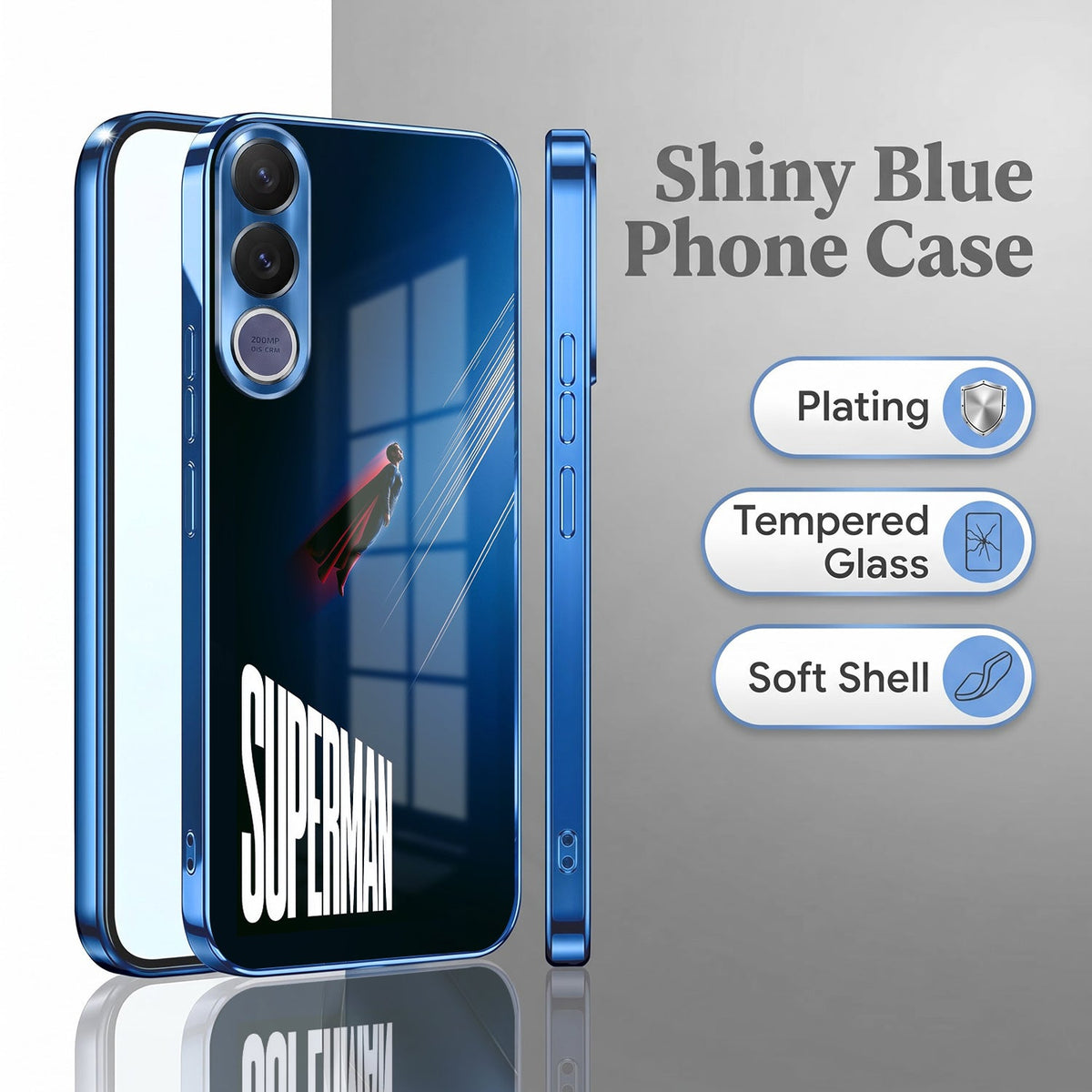 Vivo V70 FE 5G Superman Blue Electroplated Glass Phone Back Case